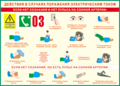 Таблица "Действия в случае поражения электрическим током" (100х140 сантиметров, винил) - fgospostavki.ru - Радужный
