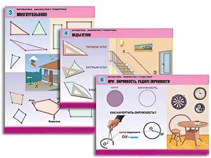 Комплект таблиц "Математика. Знакомство с геометрией" (6 таблиц, формат А1, ламинированные) - fgospostavki.ru - Радужный