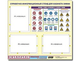Стенд информационный "Правила техники безопасности в кабинете химии" (75х70, 3 кармана) - fgospostavki.ru - Радужный