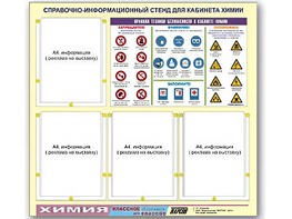 Стенд информационный "Правила техники безопасности в кабинете химии" (80х75, 4 кармана) - fgospostavki.ru - Радужный