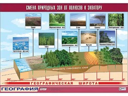 Таблица демонстрационная "Смена природных зон от полюсов к экватору" (винил 100*140) - fgospostavki.ru - Радужный