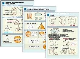 Комплект таблиц по геометрии "Стереометрия. Многогранники. Круглые тела" раздаточные (цветные, ламинированные, А4, 6 штук) - fgospostavki.ru - Радужный